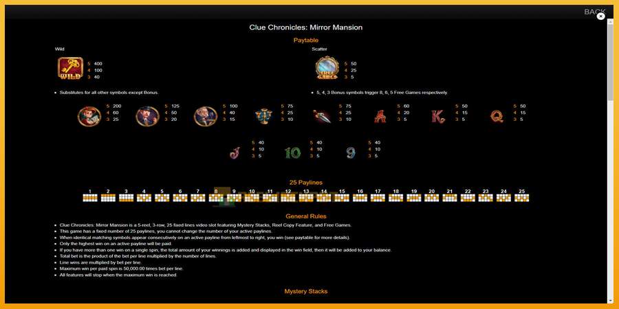 슬롯머신에서의 진정한 즐거움 Clue Chronicles: Mirror Mansion 돈을 위해, 그림 7