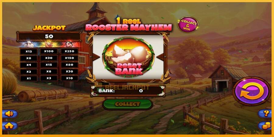 슬롯머신에서의 진정한 즐거움 1 Reel Rooster Mayhem 돈을 위해, 그림 1