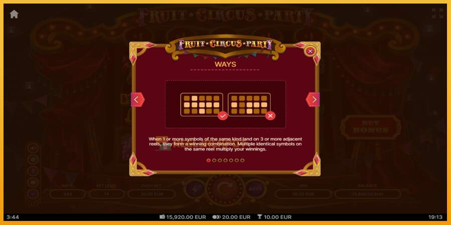 슬롯머신에서의 진정한 즐거움 Fruit Circus Party 돈을 위해, 그림 5