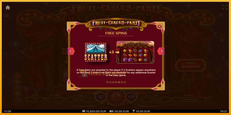 슬롯머신에서의 진정한 즐거움 Fruit Circus Party 돈을 위해, 그림 6