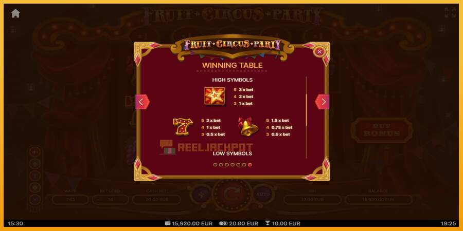 슬롯머신에서의 진정한 즐거움 Fruit Circus Party 돈을 위해, 그림 7